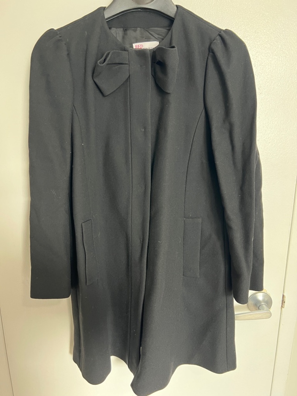 RED Valentino Black Bow-Detail Wool Coat